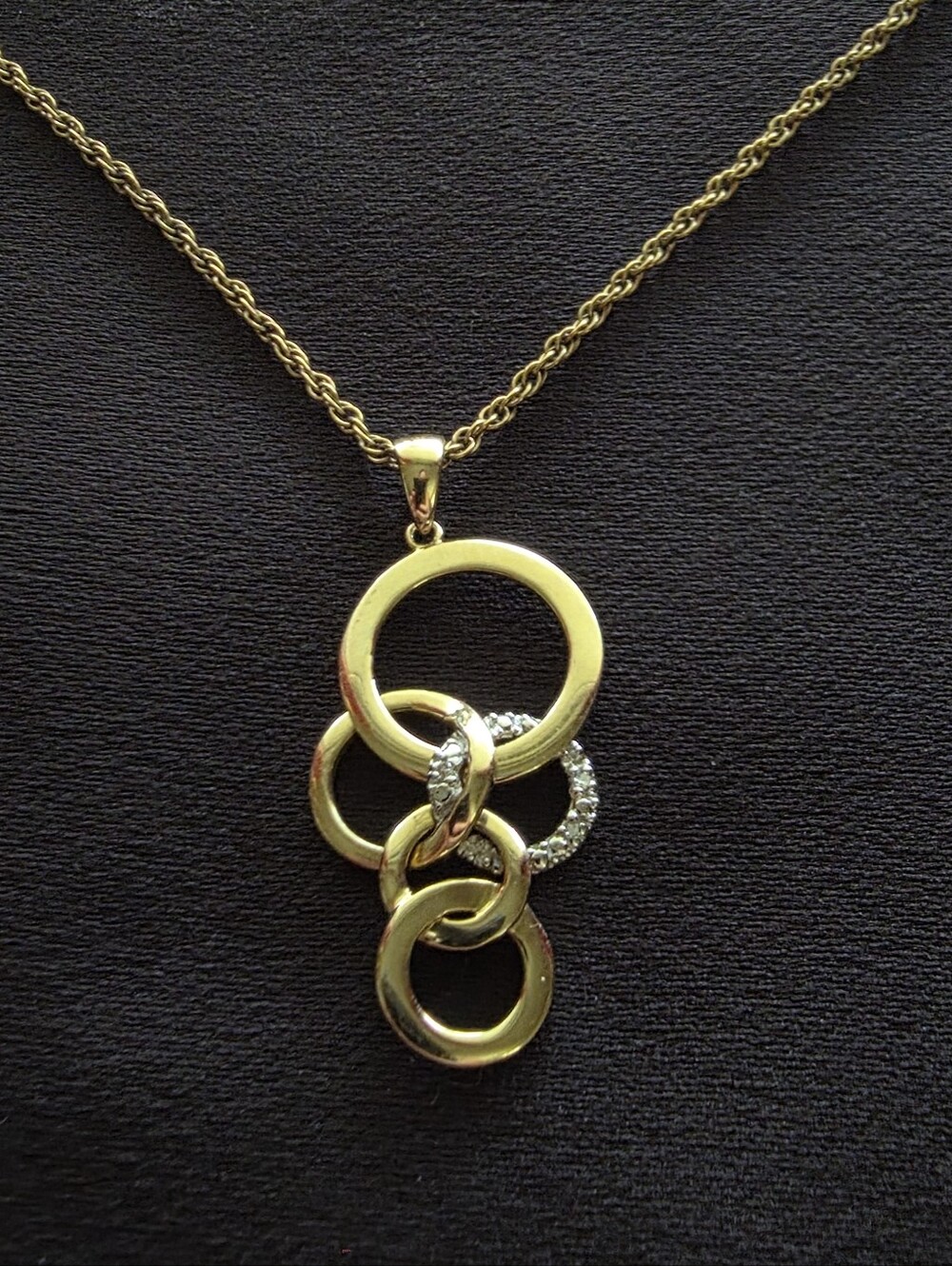 14K Gold Diamond Cascading Circle Pendant Necklace 18" Estate DRW Speidel Chain